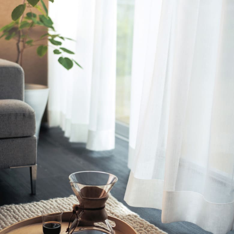 リネンの質感 5色展開 レースカーテン｜防炎