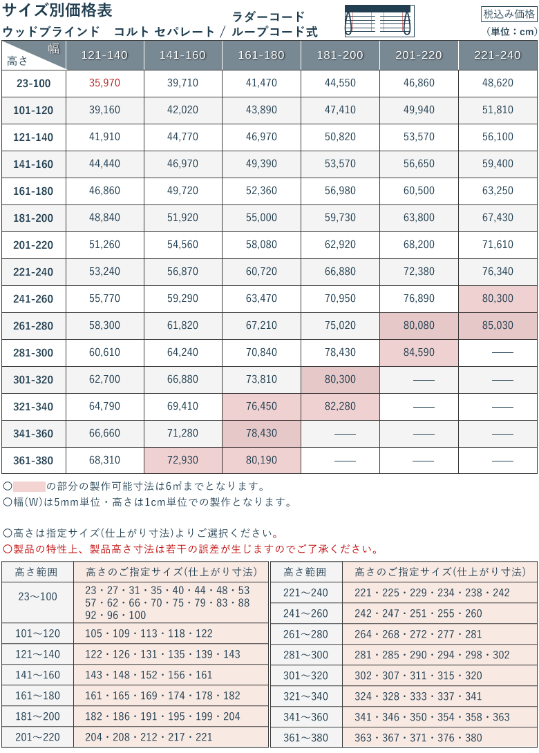 オーダー価格表とオーダーの仕方など オーダー価格表とオーダーの仕方など